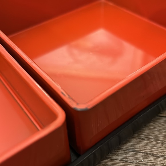 Vintage Japan peacock nesting serving set Japanese lacquer style - Picture 11 of 13